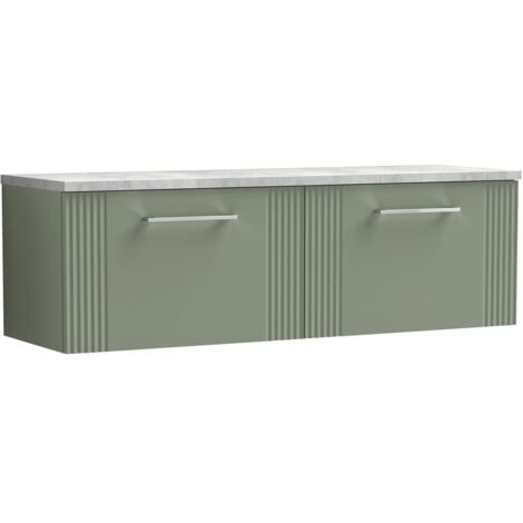 Nuie Deco Wall Hung 2-Drawer Vanity Unit with Bellato Grey Worktop 1200mm Wide - Satin Green (1/4)