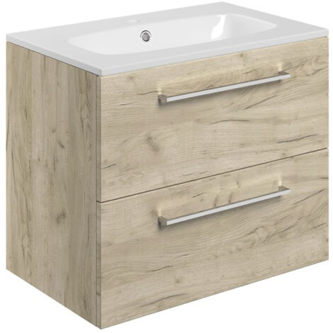 Signature Aalborg Wall Hung 2-Drawer Vanity Unit with Basin 610mm Wide - Oak (1/3)