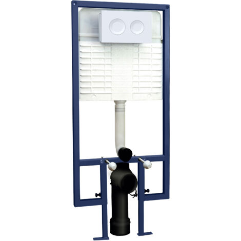 Hudson Reed Wall Hung Toilet Frame 1136mm-1336mm H with Dual Flush Concealed Cistern Round Plate - Matt White (1/2)