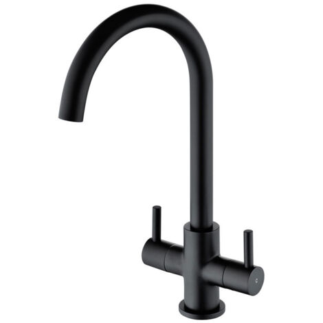 Prima Staten Swan Neck Dual Lever Kitchen Sink Mixer Tap - Black