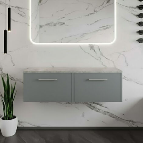 Hudson Reed Juno Wall Hung 2-Drawer Vanity Unit with Bellato Grey Worktop 1200mm Wide - Coastal Grey (1/4)
