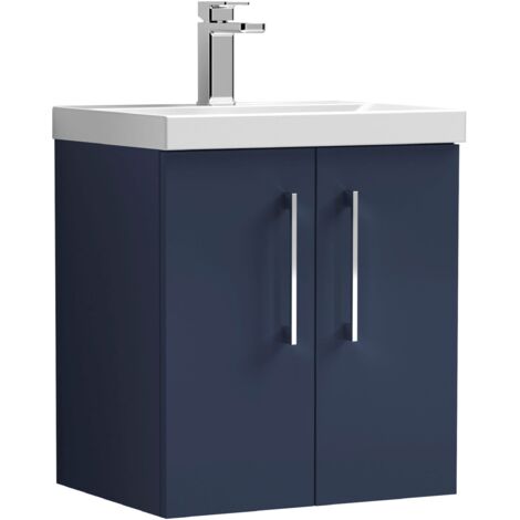 Nuie Arno Wall Hung 2-Door Vanity Unit with Basin-1 500mm Wide - Midnight Blue (1/5)