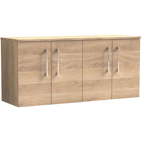 Nuie Arno Wall Hung 4-Door Vanity Unit with Worktop 1200mm Wide - Bleached Oak (1/5)