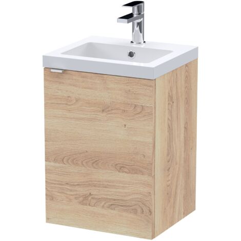 Hudson Reed Fusion Wall Hung 1-Door Vanity Unit with Basin 400mm Wide - Bleached Oak (1/4)