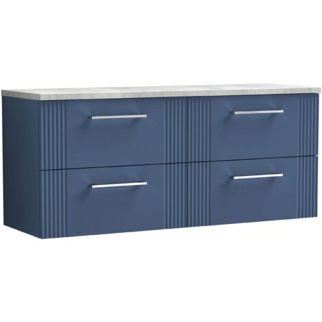 Nuie Deco Wall Hung 4-Drawer Vanity Unit with Bellato Grey Worktop 1200mm Wide - Satin Blue (1/4)