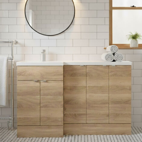 Hudson Reed Fusion LH Combination Unit with 300mm Base Unit x 3 - 1500mm Wide - Bleached Oak (1/5)