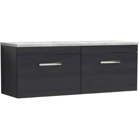 Nuie Athena Wall Hung 2-Drawer Vanity Unit with Bellato Grey Worktop 1200mm Wide - Charcoal Black Woodgrain (1/4)