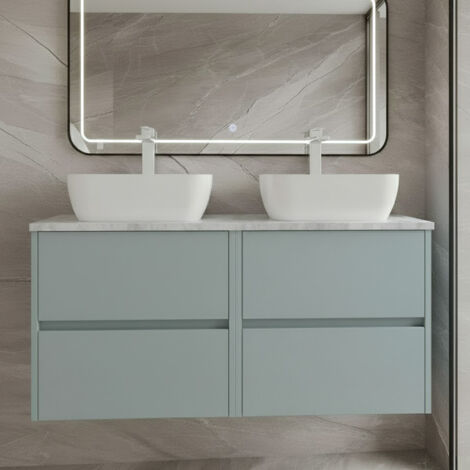 Havana Wall Hung 4-Drawer Vanity Unit with Bellato Grey Worktop 1200mm Wide - Coastal Grey (1/5)