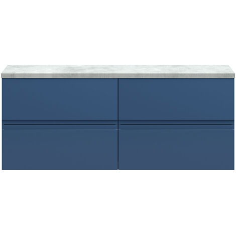 Hudson Reed Urban Wall Hung 4-Drawer Vanity Unit with Bellato Grey Worktop 1200mm Wide - Satin Blue (1/3)