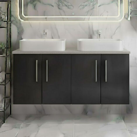 Nuie Arno Wall Hung 4-Door Vanity Unit with Bellato Grey Worktop 1200mm Wide - Satin Anthracite (1/5)