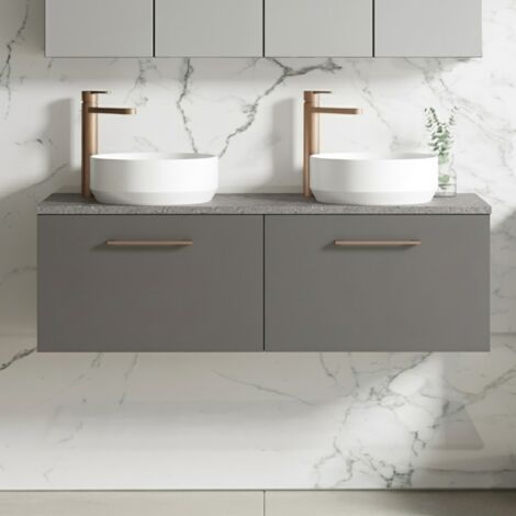Nuie Arno Wall Hung 2-Drawer Vanity Unit with Bellato Grey Worktop 1200mm Wide - Satin Grey (1/5)