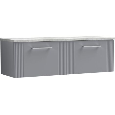 Nuie Deco Wall Hung 2-Drawer Vanity Unit with Bellato Grey Worktop 1200mm Wide - Satin Grey (1/4)