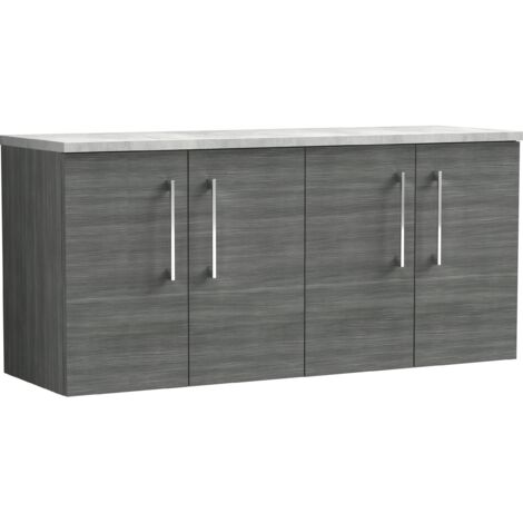 Nuie Arno Wall Hung 4-Door Vanity Unit with Bellato Grey Worktop 1200mm Wide - Anthracite Woodgrain (1/4)