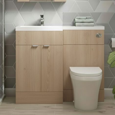 Hudson Reed Fusion LH Combination Unit with 500mm WC Unit - 1000mm Wide - Bleached Oak (1/5)