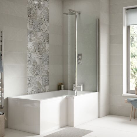 Nuie Square L-Shaped Shower Bath with Front Panel and Screen 1600mm x 700mm/850mm - Right Handed (1/5)
