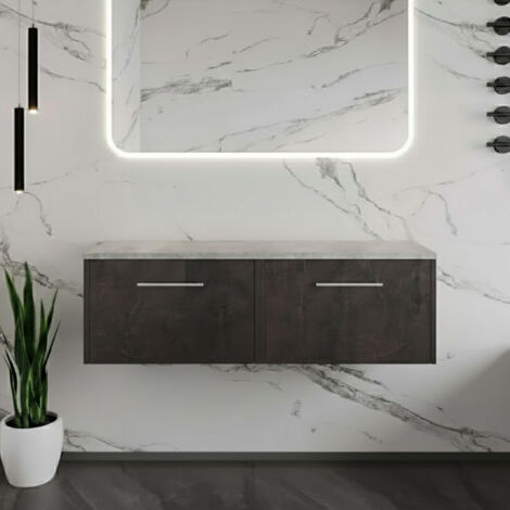 Hudson Reed Juno Wall Hung 2-Drawer Vanity Unit with Bellato Grey Worktop 1200mm Wide - Metallic Slate