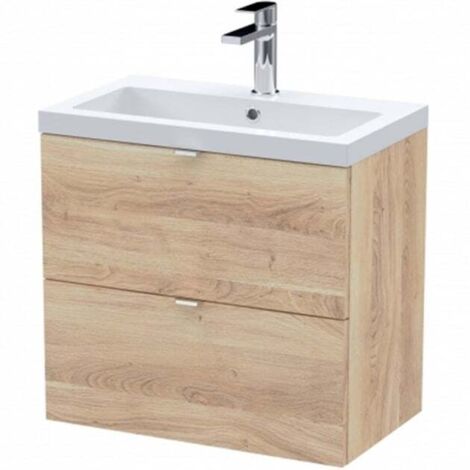 Hudson Reed Fusion Wall Hung 2-Drawer Vanity Unit with Basin 600mm Wide - Bleached Oak (1/5)