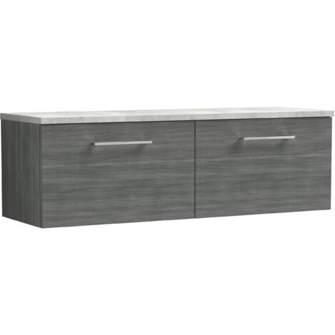 Nuie Arno Wall Hung 2-Drawer Vanity Unit with Bellato Grey Worktop 1200mm Wide - Anthracite Woodgrain (1/4)