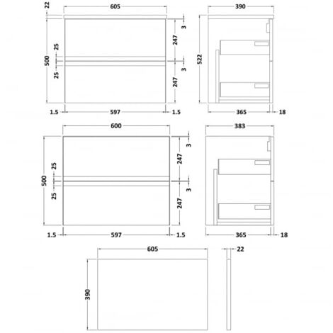 Hudson Reed Urban Wall Hung 2-Drawer Vanity Unit with Carrera Marble ...