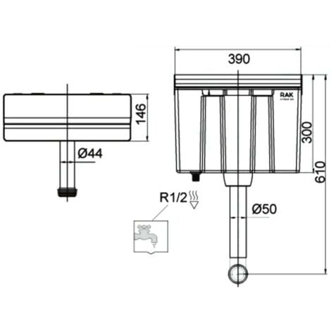 RAK Ecofix Furniture Cistern Complete With Dual Flush Push Button - Bottom Inlet