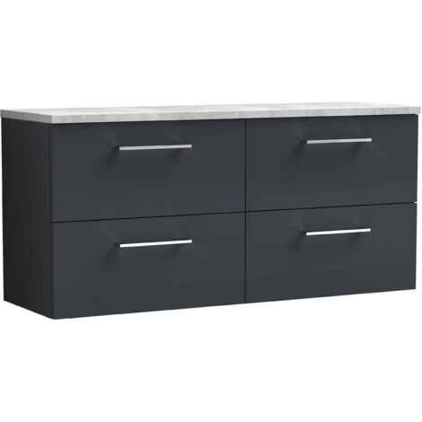 Nuie Arno Wall Hung 4-Drawer Vanity Unit with Bellato Grey Worktop 1200mm Wide - Satin Anthracite (1/4)