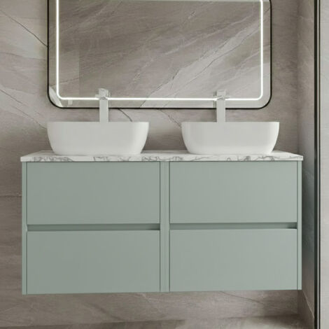 Havana Wall Hung 4-Drawer Vanity Unit with Carrera Marble Worktop 1200mm Wide - Coastal Grey (1/5)
