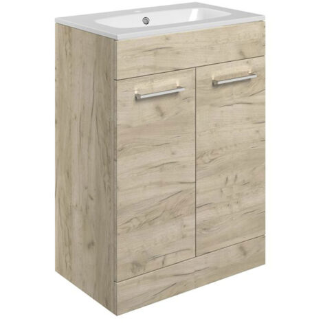 Signature Aalborg Floor Standing 2-Door Vanity Unit with Basin 610mm Wide - Oak (1/3)