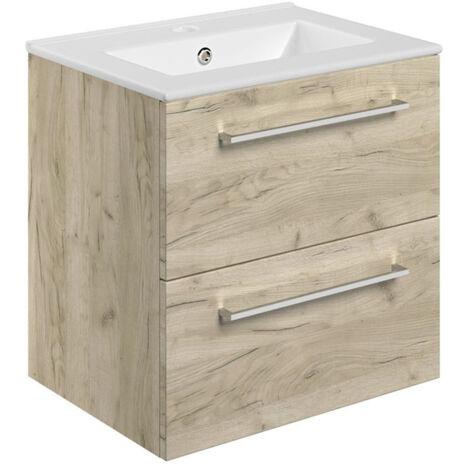 Signature Aalborg Wall Hung 2-Drawer Vanity Unit with Basin 510mm Wide - Oak (1/3)