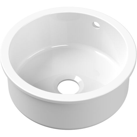 Nuie Undermount Round Kitchen Sink 1.0 Bowl with Overflow 460mm Diameter - White (1/2)