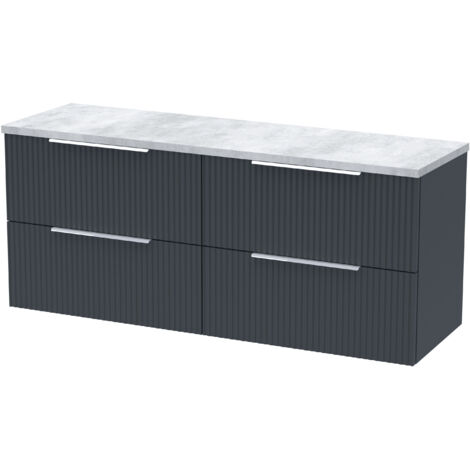 Hudson Reed Fluted Wall Hung 4-Drawer Vanity Unit with Bellato Grey Worktop 1200mm Wide - Satin Anthracite (1/3)