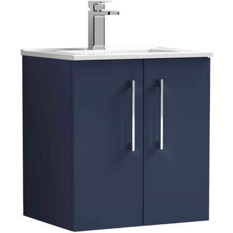 Nuie Arno Wall Hung 2-Door Vanity Unit with Basin-2 500mm Wide - Midnight Blue (1/5)