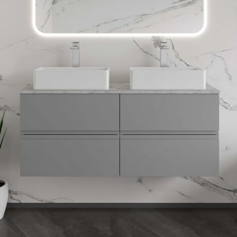 Hudson Reed Urban Wall Hung 4-Drawer Vanity Unit with Bellato Grey Worktop 1200mm Wide - Satin Grey (1/4)