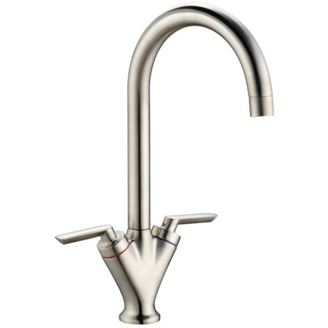 Prima V Shape Dual Lever Kitchen Sink Mixer Tap - Brushed Steel