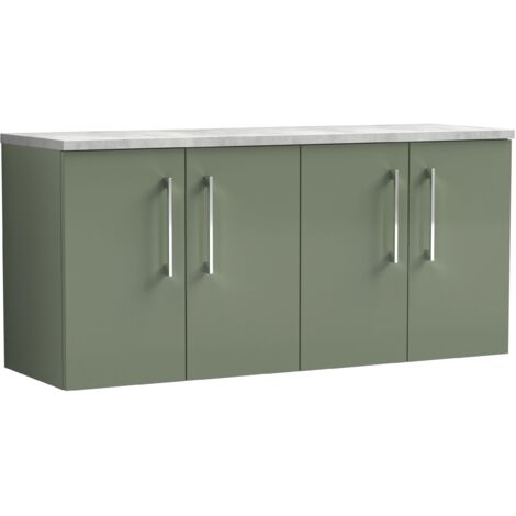 Nuie Arno Wall Hung 4-Door Vanity Unit with Bellato Grey Worktop 1200mm Wide - Satin Green (1/4)