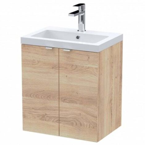 Hudson Reed Fusion Wall Hung 2-Door Vanity Unit with Ceramic Basin 500mm Wide - Bleached Oak (1/5)