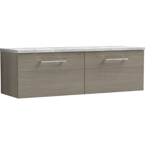 Nuie Arno Wall Hung 2-Drawer Vanity Unit with Bellato Grey Worktop 1200mm Wide - Solace oak (1/4)