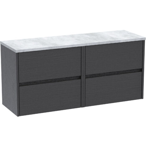Havana Wall Hung 4-Drawer Vanity Unit with Bellato Grey Worktop 1200mm Wide - Graphite Grey Woodgrain (1/4)