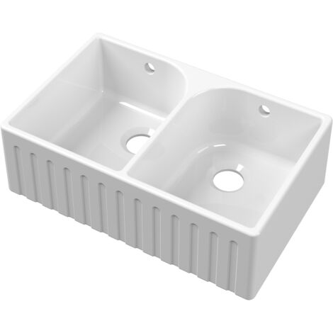 Nuie Butler Fireclay Deco FW Kitchen Sink with Overflow 2.0 Bowl 795mm L x 500mm W - White (1/2)