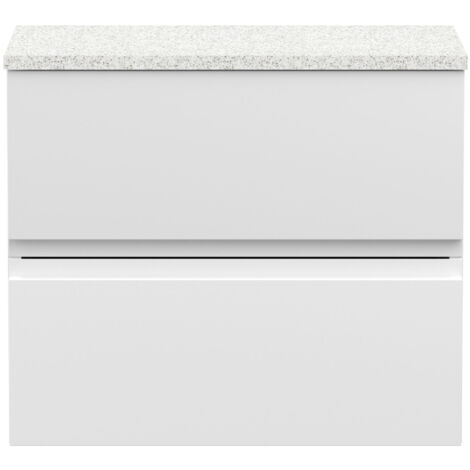 Hudson Reed Urban Wall Hung 2-Drawer Vanity Unit with Carrera Marble Worktop 600mm Wide - Satin White (1/3)