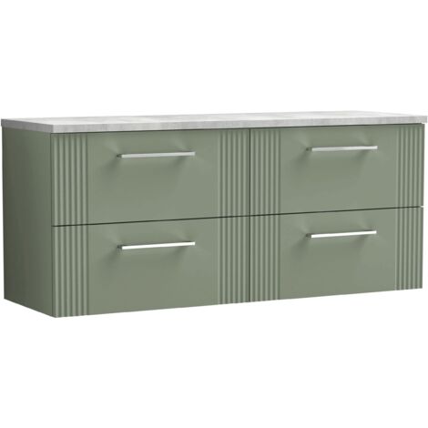 Nuie Deco Wall Hung 4-Drawer Vanity Unit with Bellato Grey Worktop 1200mm Wide - Satin Green (1/4)