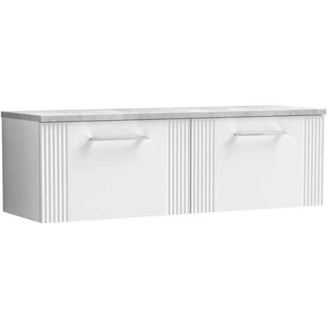 Nuie Deco Wall Hung 2-Drawer Vanity Unit with Bellato Grey Worktop 1200mm Wide - Satin White (1/4)