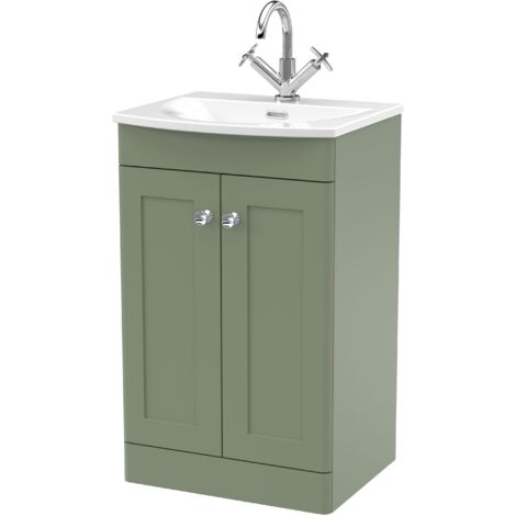 Nuie Classique Floor Standing 2-Door Vanity Unit with Curved Basin 500mm Wide - Satin Green (1/5)