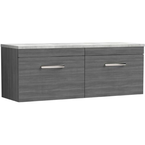 Nuie Athena Wall Hung 2-Drawer Vanity Unit with Bellato Grey Worktop 1200mm Wide - Anthracite Woodgrain (1/4)