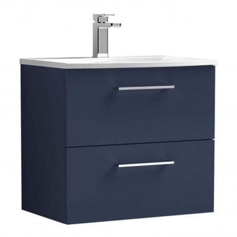 Nuie Arno Wall Hung 2-Drawer Vanity Unit with Basin-4 600mm Wide - Midnight Blue (1/5)