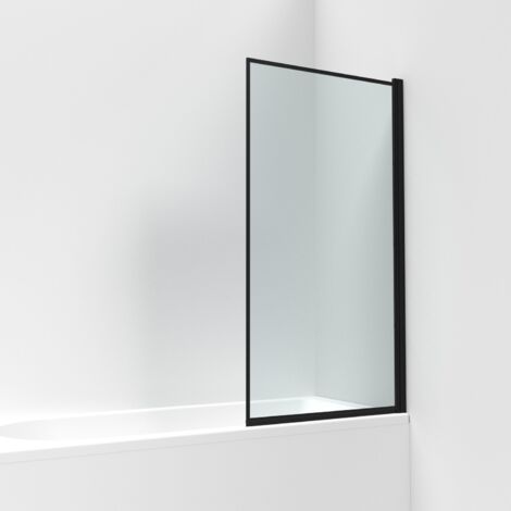 Nuie Pacific Matt Black Profile Square Hinged Outer Framed Bath Screen 1430mm H x 790mm W - 6mm Glass (1/3)