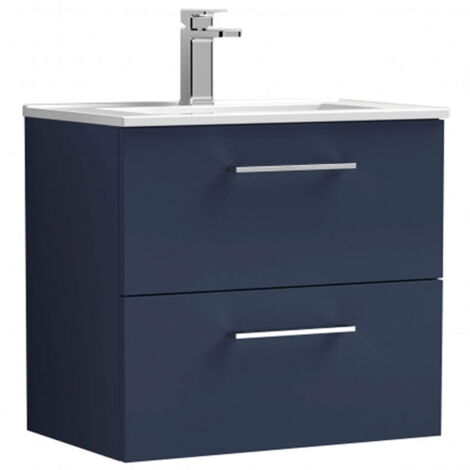 Nuie Arno Wall Hung 2-Drawer Vanity Unit with Basin-2 600mm Wide - Midnight Blue (1/7)