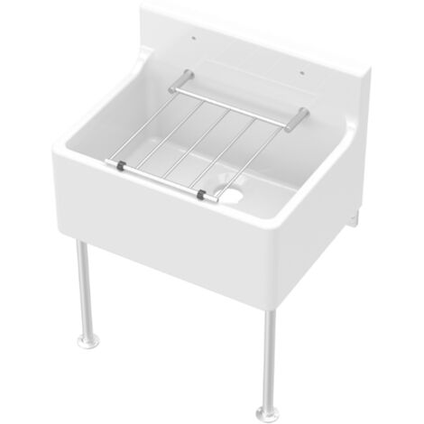Nuie Cleaner Fireclay Kitchen Sink with Leg and Bracket 515mm L - White (1/2)