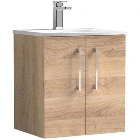 Nuie Arno Wall Hung 2-Door Vanity Unit with Basin-4 500mm Wide - Bleached Oak (1/5)