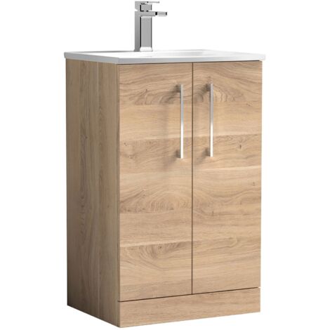 Nuie Arno Floor Standing 2-Door Vanity Unit with Basin-4 500mm Wide - Bleached Oak (1/5)