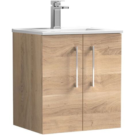Nuie Arno Wall Hung 2-Door Vanity Unit with Basin-2 500mm Wide - Bleached Oak (1/5)